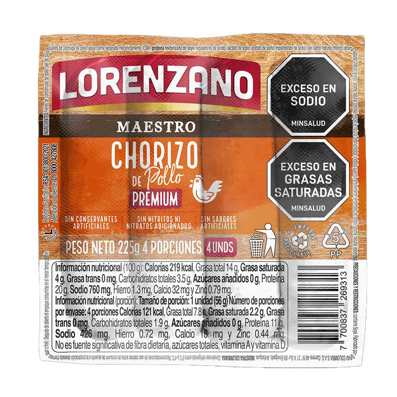 Chorizo de pollo Premium 225g