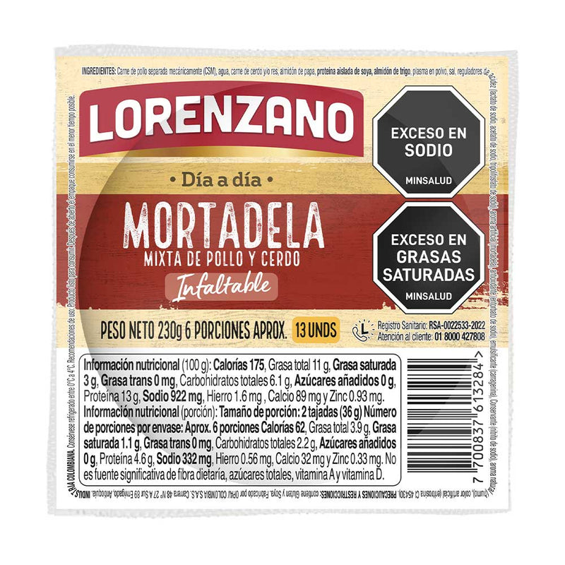 Mortadela mixta de pollo y cerdo infaltable 230 g
