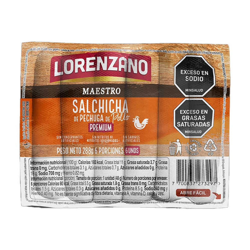 Salchicha de Pechuga de Pollo Premium x 288 g