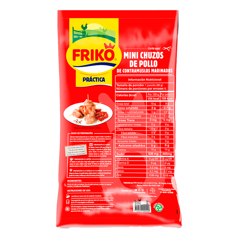 mini chuzos de pollo, línea práctica Friko