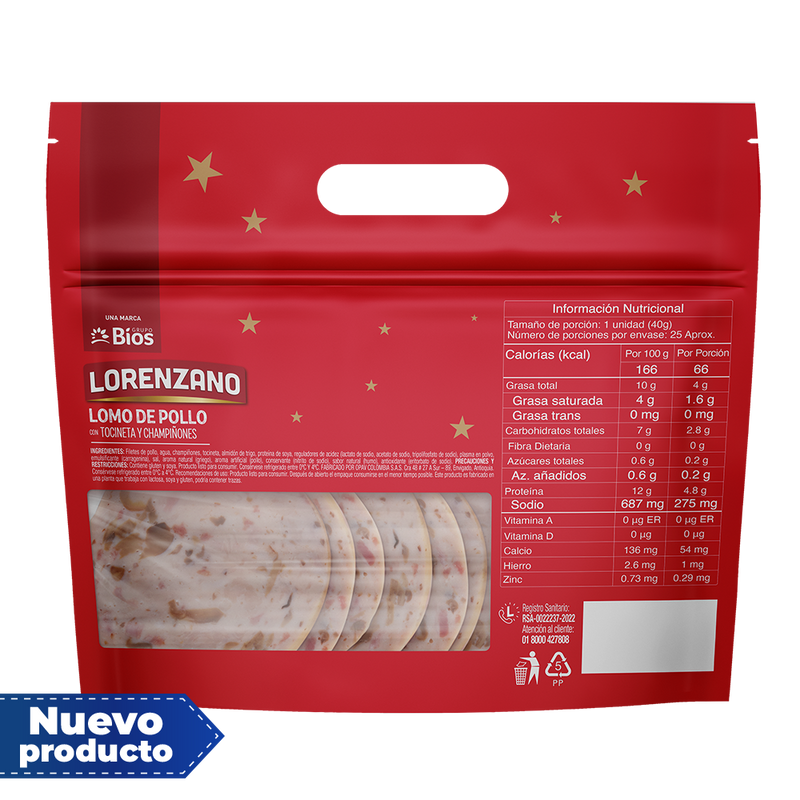 Lomo de Pollo con Tocineta y Champiñones x 450g