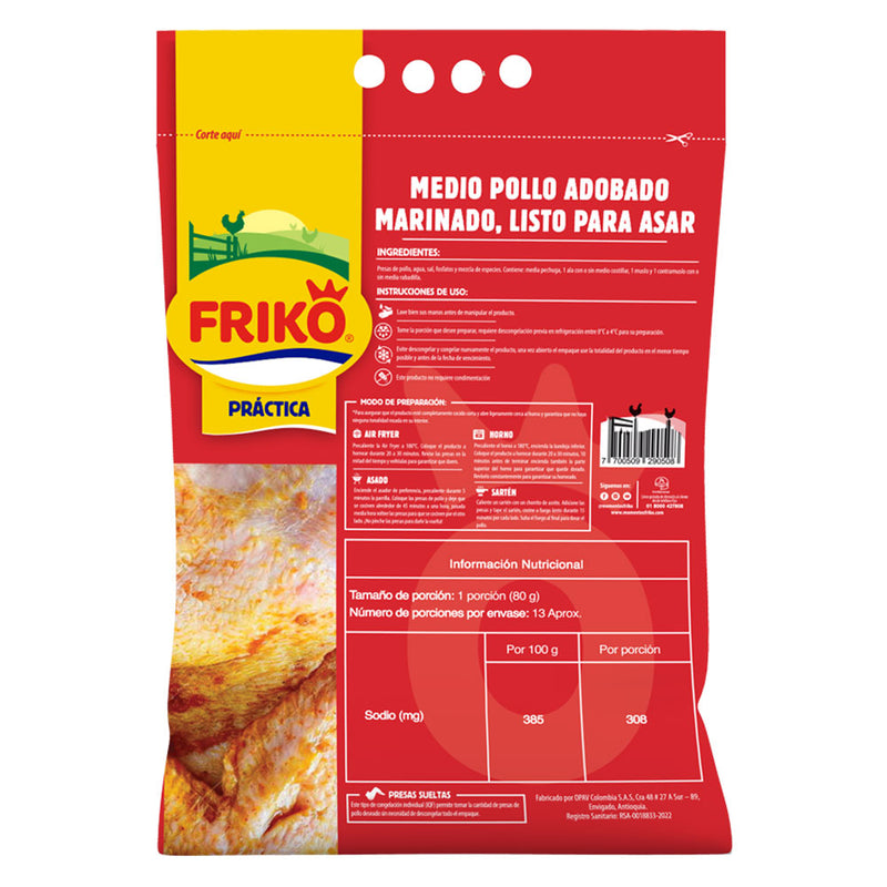 Medio Pollo Adobado Despresado Listo para Asar x 1050g