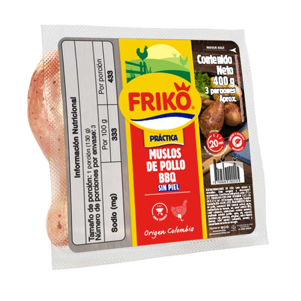 Muslos de pollo BBQ sin piel, Friko, Línea práctica